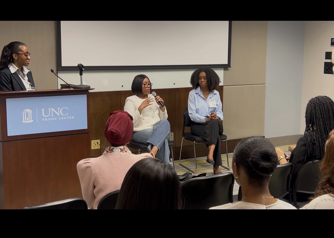 Dr. Osa Woghiren participating in the From PharmD to Pharma panel at the UNC Friday Center